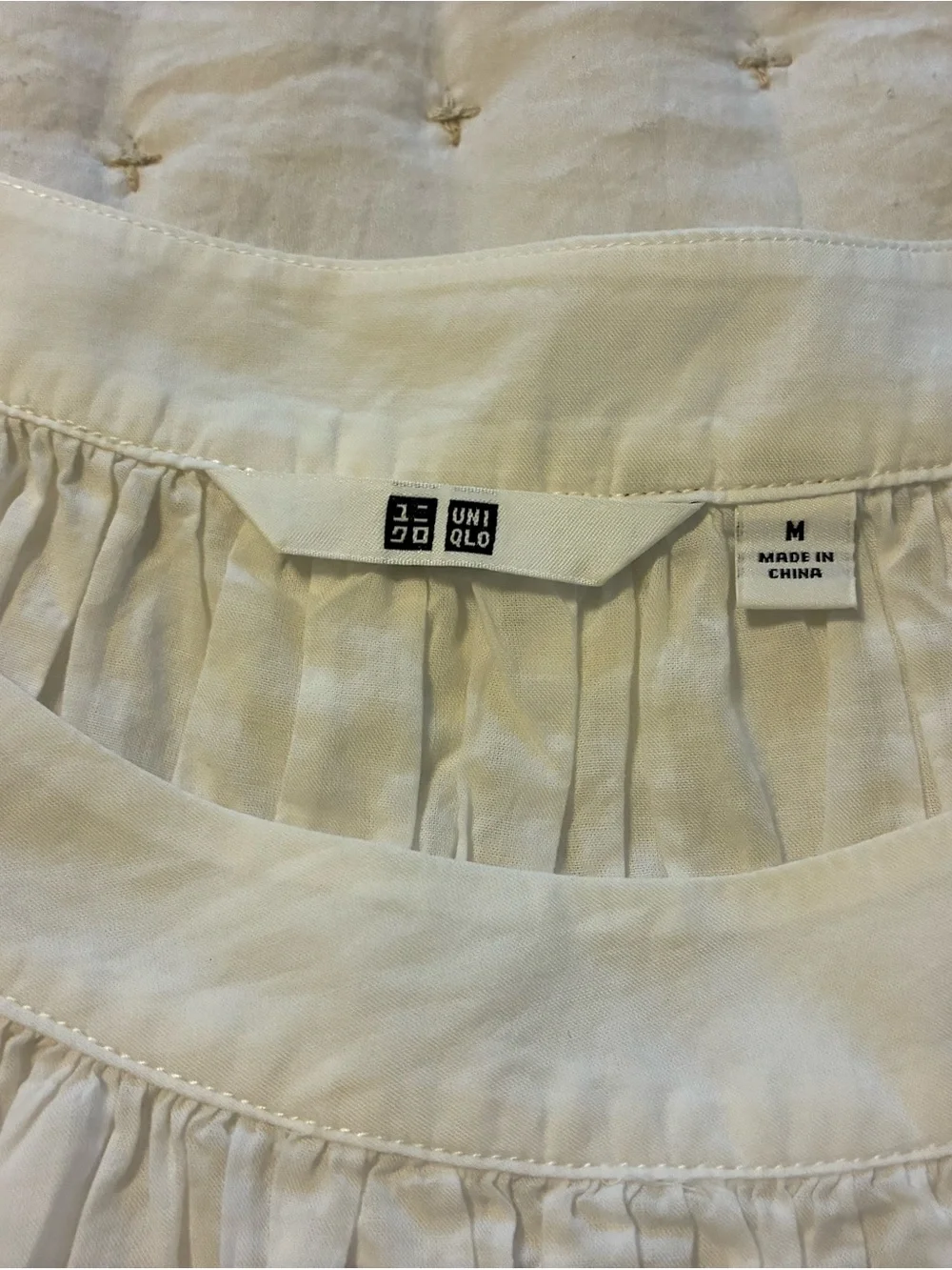 Uniqlo Ladies White Smocked Neck Top